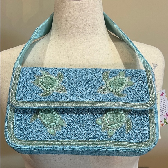 Handcrafted In India | Beaded Purse w/ Dust Bag, Charm Connector & Turtle Charm - Picture 9 of 17